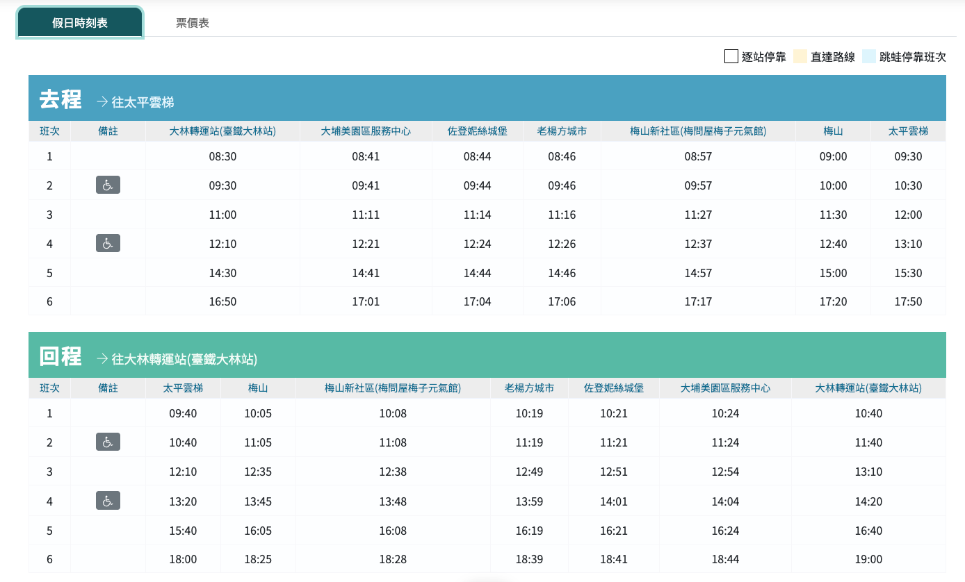 2026年台灣好行太平線時刻表