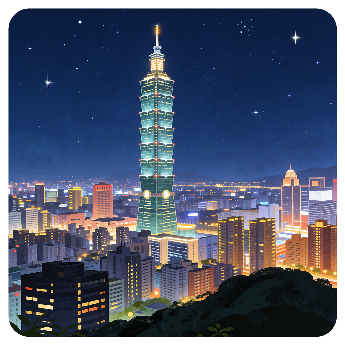台北101で、夕日から夜景へ