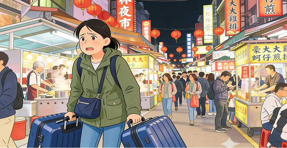スーツケースを持ったままの士林夜市は、想像以上にこたえます