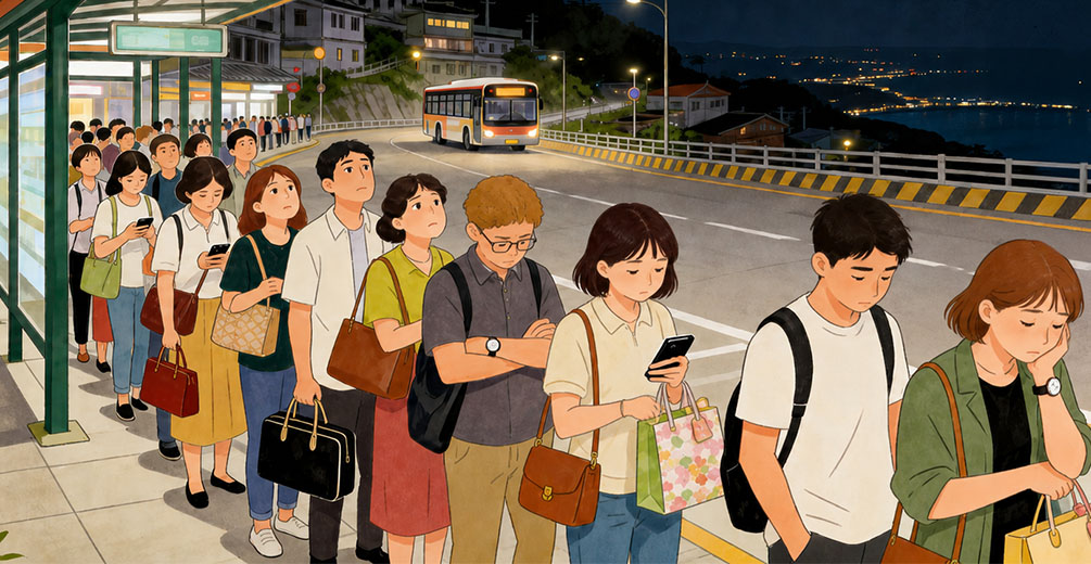 九份から士林夜市のバスは行列になりやすい
